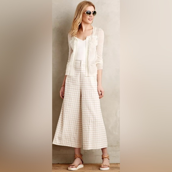 elevenses Pants - Anthropologie Elevenses Windowpane Culottes – Linen Blend – Size 8